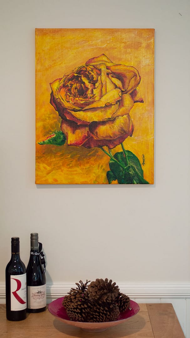 Rose Fever by Josh De Pasquale, acrylic on canvas, hung on wall