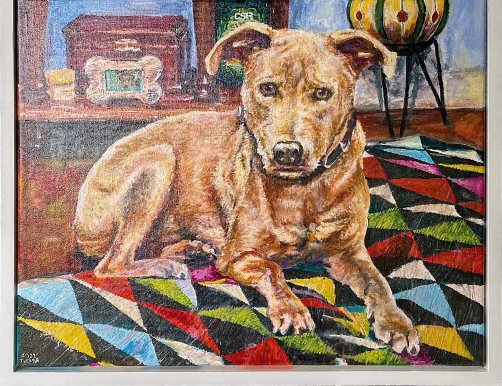 pet portrait painting commission - "Tucker" (final, framed)