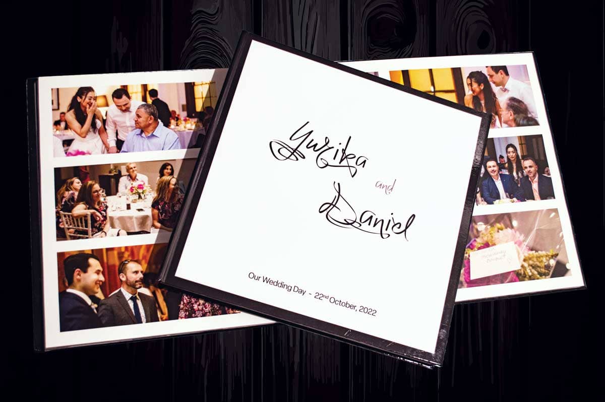 80 page layflat wedding album, designed by us, and produced with the help of the amazing team at Ziggiz