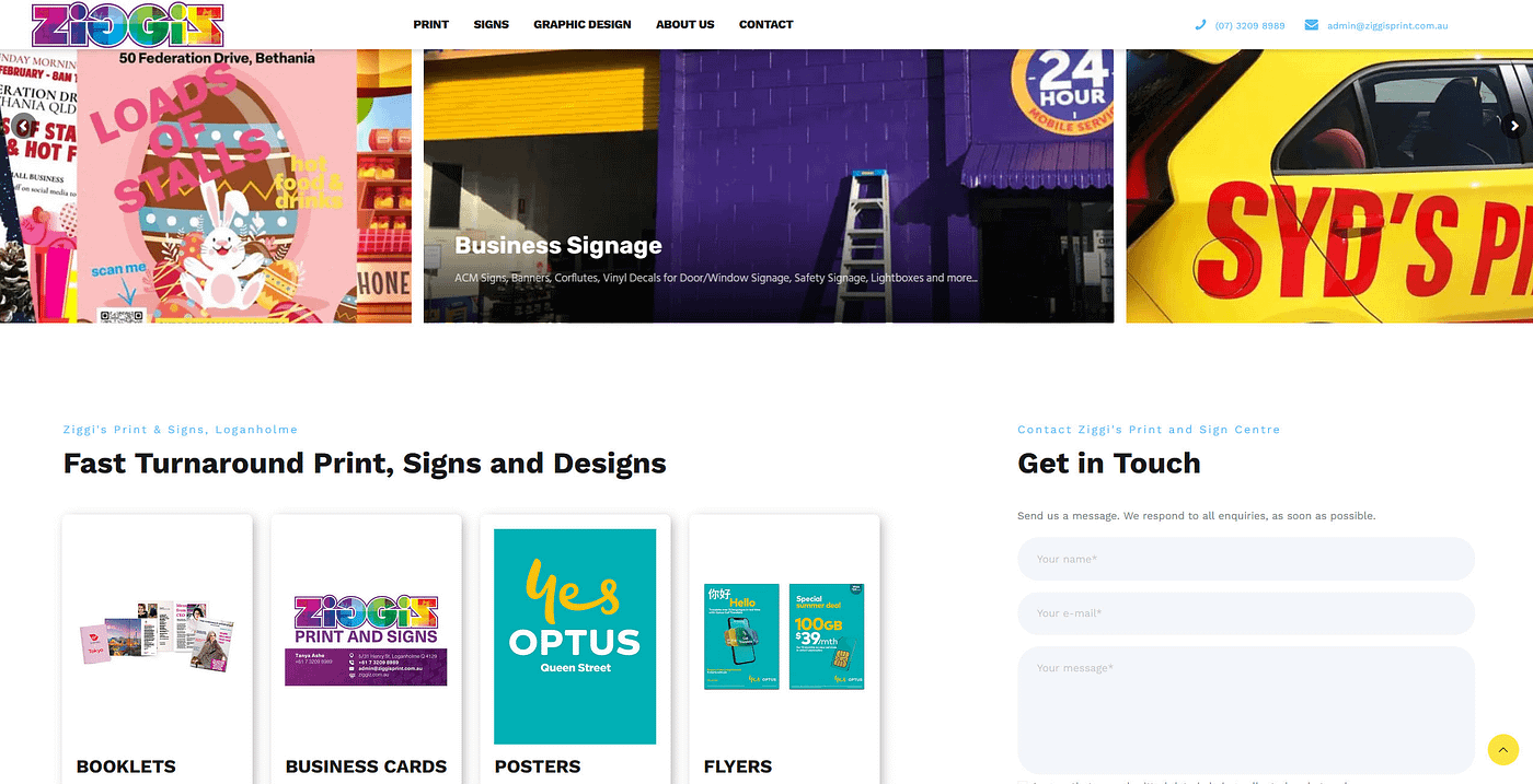 Ziggiz.com.au - Responsive semi-e-commerce website for printing, signage and graphic design