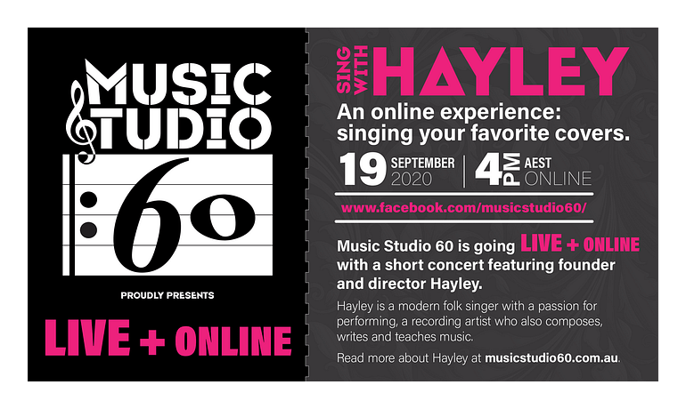 Music Studio 60 - Sing with Hayley Ticket | Social media post graphics.