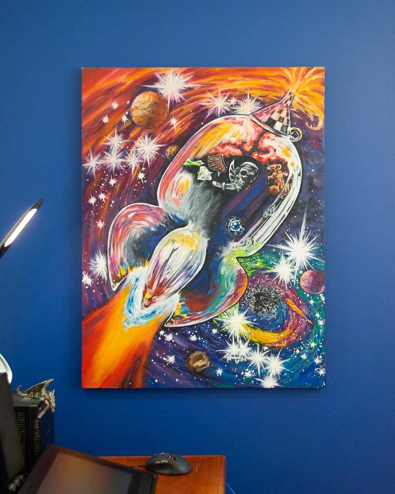 In Situ: Spaceship, oil painting, "Squeezing Tinman 12" by Josh De Pasquale